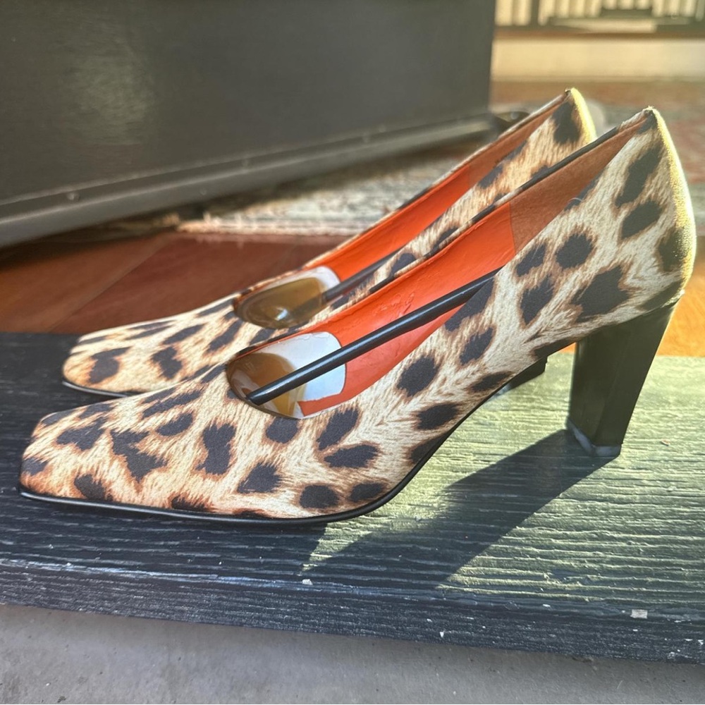 Leopard Print Block Heel Pumps Nine West